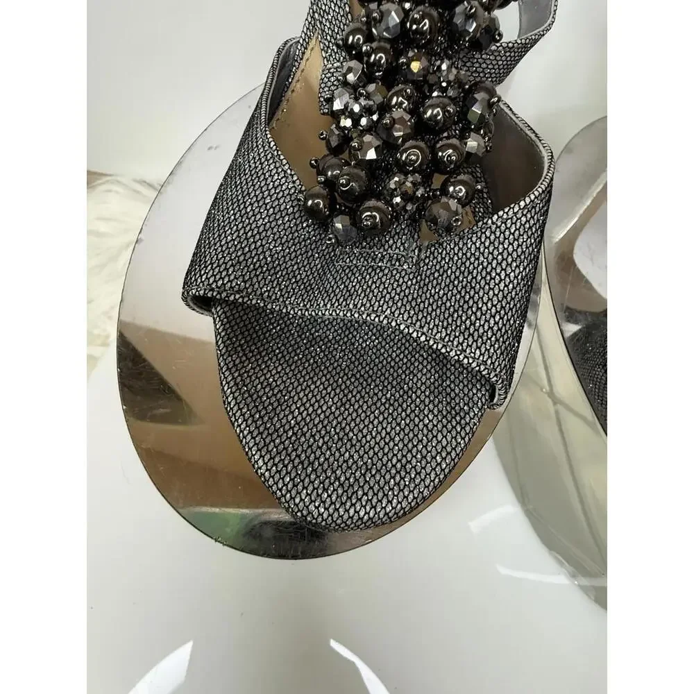 Gianni Bini Women’s Beaded Dress Shoes Sz 9.5 Silver Metallic Party Dress Heels